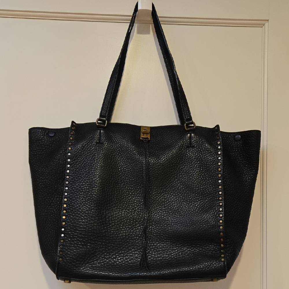 REBECCA MINKOFF “Darren” Pebbled Black Leather Studded Tote/Shoulder Bag